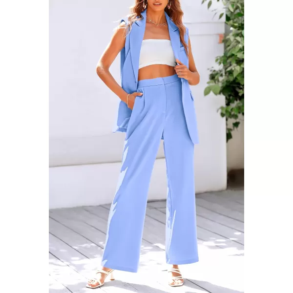 imagePRETTYGARDEN Womens 2 Piece Outfits Sleeveless Suit Vest and Wide Leg Pants Business Casual Blazer SetsLight Blue