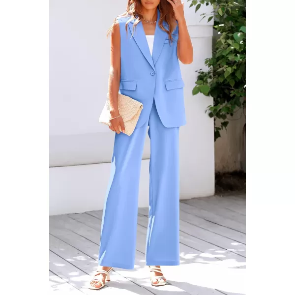 imagePRETTYGARDEN Womens 2 Piece Outfits Sleeveless Suit Vest and Wide Leg Pants Business Casual Blazer SetsLight Blue
