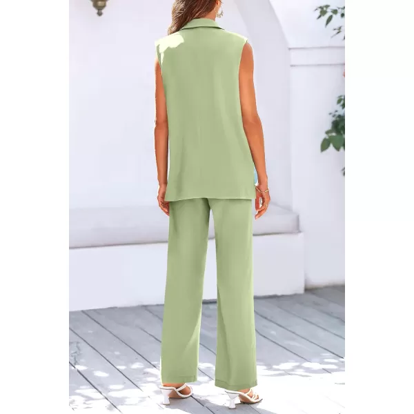 imagePRETTYGARDEN Womens 2 Piece Outfits Sleeveless Suit Vest and Wide Leg Pants Business Casual Blazer SetsLight Green