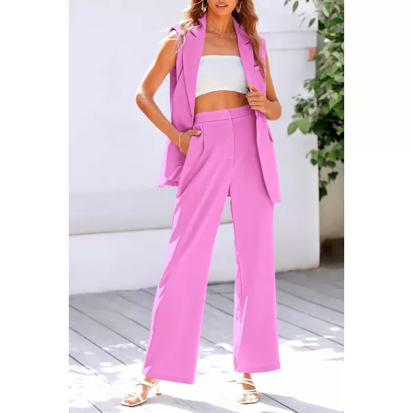 imagePRETTYGARDEN Womens 2 Piece Outfits Sleeveless Suit Vest and Wide Leg Pants Business Casual Blazer SetsPink