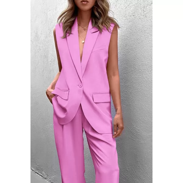 imagePRETTYGARDEN Womens 2 Piece Outfits Sleeveless Suit Vest and Wide Leg Pants Business Casual Blazer SetsPink
