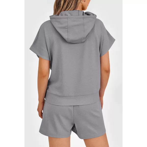 imagePRETTYGARDEN Womens 2 Piece Outfits Summer Cap Sleeve Hoodie Tops And Lounge Shorts Sweatsuits SetsGrey
