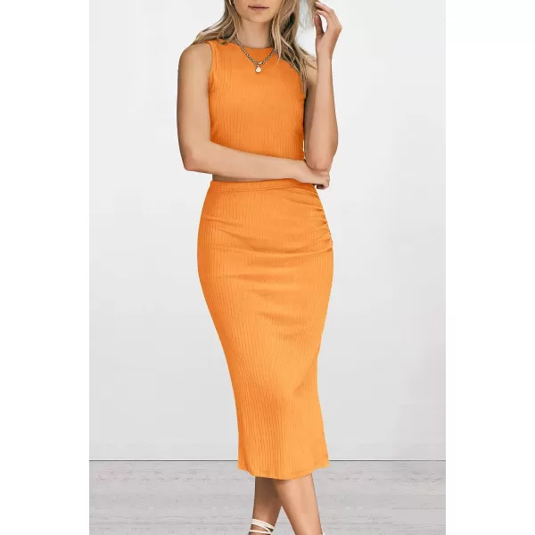 imagePRETTYGARDEN Womens 2 Piece Summer Outfits Crewneck Tank Tops Split Bodycon Midi Skirt Dress SetBright Yellow
