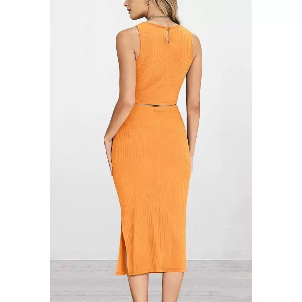 imagePRETTYGARDEN Womens 2 Piece Summer Outfits Crewneck Tank Tops Split Bodycon Midi Skirt Dress SetBright Yellow