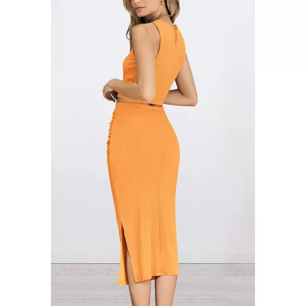 imagePRETTYGARDEN Womens 2 Piece Summer Outfits Crewneck Tank Tops Split Bodycon Midi Skirt Dress SetBright Yellow