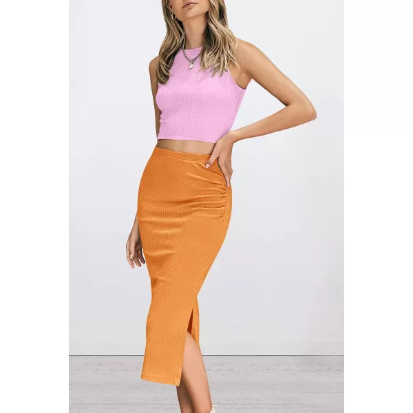 imagePRETTYGARDEN Womens 2 Piece Summer Outfits Crewneck Tank Tops Split Bodycon Midi Skirt Dress SetLight Pinkbright Yellow