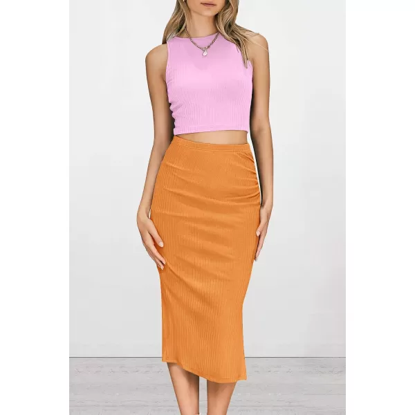 imagePRETTYGARDEN Womens 2 Piece Summer Outfits Crewneck Tank Tops Split Bodycon Midi Skirt Dress SetLight Pinkbright Yellow