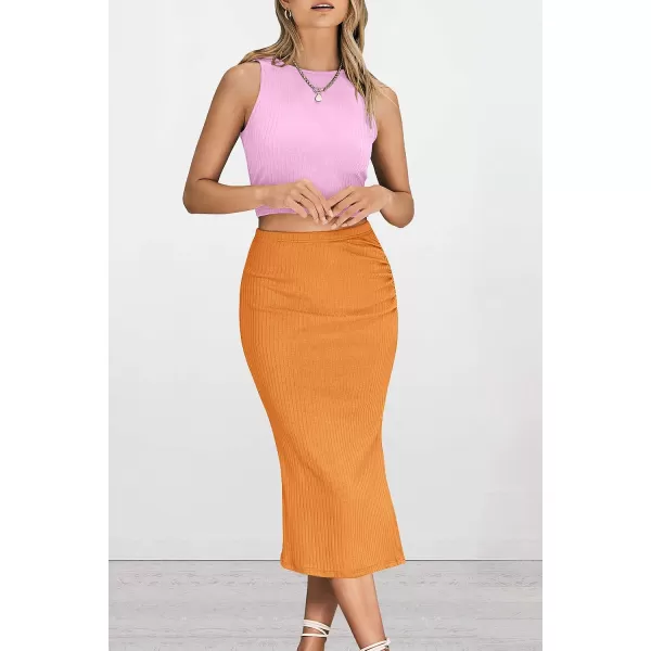 imagePRETTYGARDEN Womens 2 Piece Summer Outfits Crewneck Tank Tops Split Bodycon Midi Skirt Dress SetLight Pinkbright Yellow
