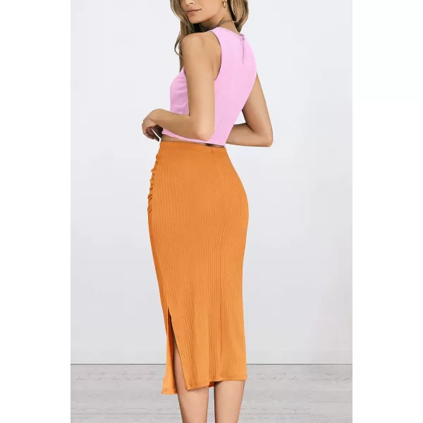 imagePRETTYGARDEN Womens 2 Piece Summer Outfits Crewneck Tank Tops Split Bodycon Midi Skirt Dress SetLight Pinkbright Yellow