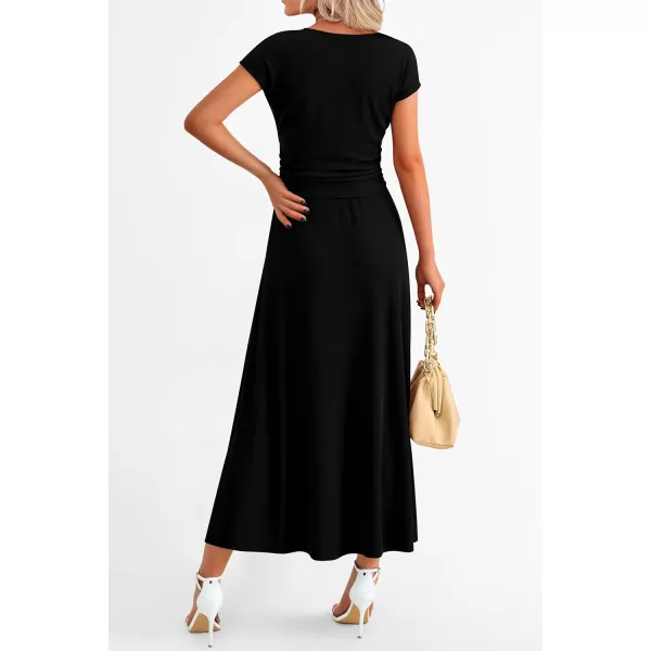 imagePRETTYGARDEN Womens 2 Piece Summer Outfits Dressy Casual Knit Short Sleeve Crop Top High Waist Midi Skirt SetBlack