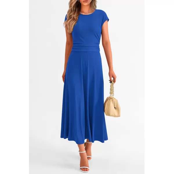 imagePRETTYGARDEN Womens 2 Piece Summer Outfits Dressy Casual Knit Short Sleeve Crop Top High Waist Midi Skirt SetBlue