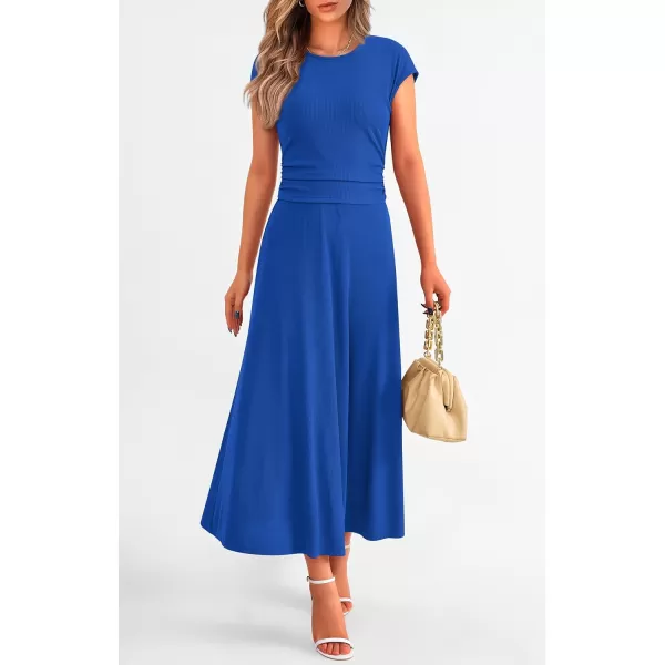imagePRETTYGARDEN Womens 2 Piece Summer Outfits Dressy Casual Knit Short Sleeve Crop Top High Waist Midi Skirt SetBlue