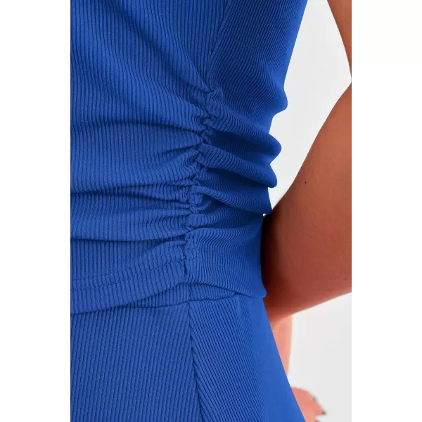 imagePRETTYGARDEN Womens 2 Piece Summer Outfits Dressy Casual Knit Short Sleeve Crop Top High Waist Midi Skirt SetBlue