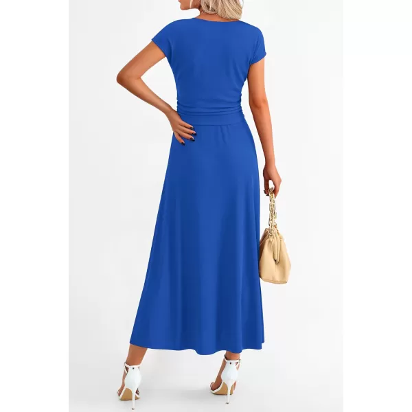 imagePRETTYGARDEN Womens 2 Piece Summer Outfits Dressy Casual Knit Short Sleeve Crop Top High Waist Midi Skirt SetBlue