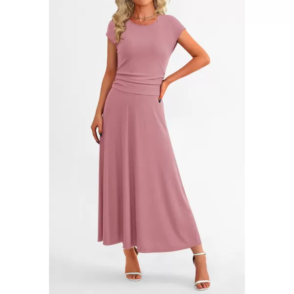 imagePRETTYGARDEN Womens 2 Piece Summer Outfits Dressy Casual Knit Short Sleeve Crop Top High Waist Midi Skirt SetDusty Pink