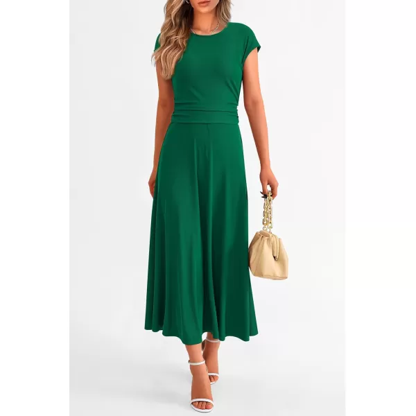 imagePRETTYGARDEN Womens 2 Piece Summer Outfits Dressy Casual Knit Short Sleeve Crop Top High Waist Midi Skirt SetGreen