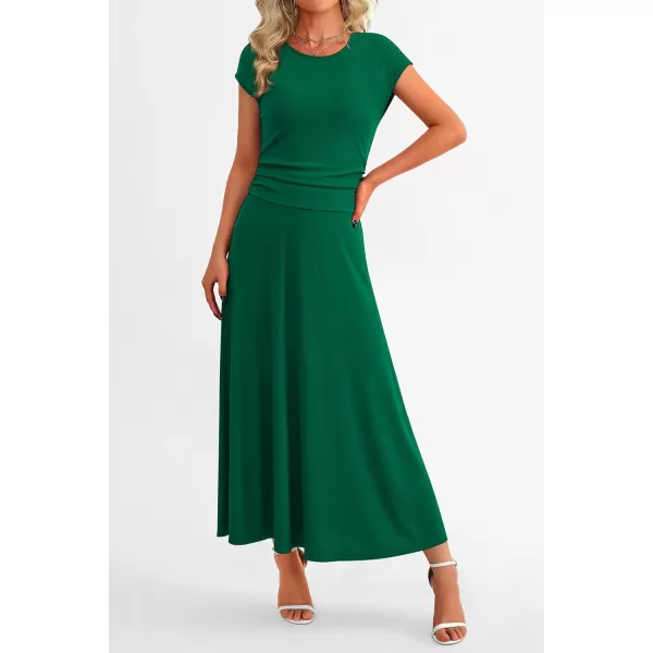 imagePRETTYGARDEN Womens 2 Piece Summer Outfits Dressy Casual Knit Short Sleeve Crop Top High Waist Midi Skirt SetGreen