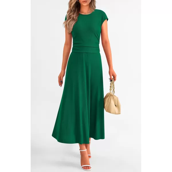 imagePRETTYGARDEN Womens 2 Piece Summer Outfits Dressy Casual Knit Short Sleeve Crop Top High Waist Midi Skirt SetGreen