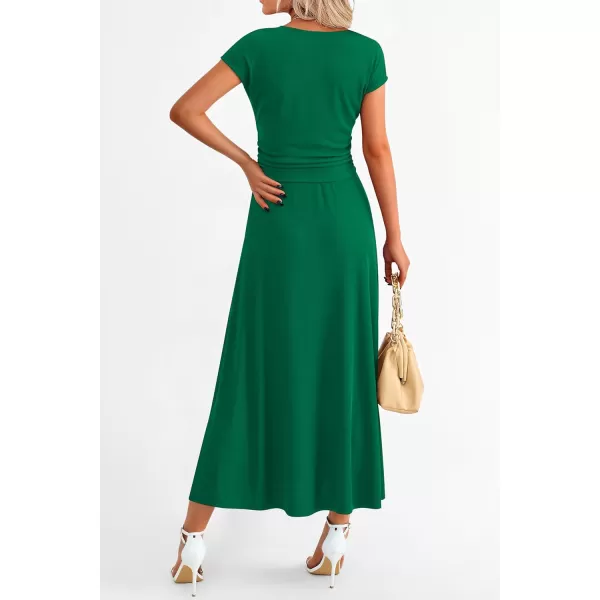imagePRETTYGARDEN Womens 2 Piece Summer Outfits Dressy Casual Knit Short Sleeve Crop Top High Waist Midi Skirt SetGreen