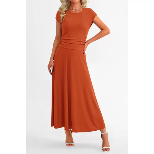 imagePRETTYGARDEN Womens 2 Piece Summer Outfits Dressy Casual Knit Short Sleeve Crop Top High Waist Midi Skirt SetOrange