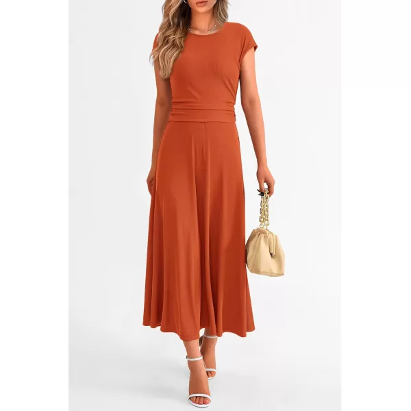 imagePRETTYGARDEN Womens 2 Piece Summer Outfits Dressy Casual Knit Short Sleeve Crop Top High Waist Midi Skirt SetOrange