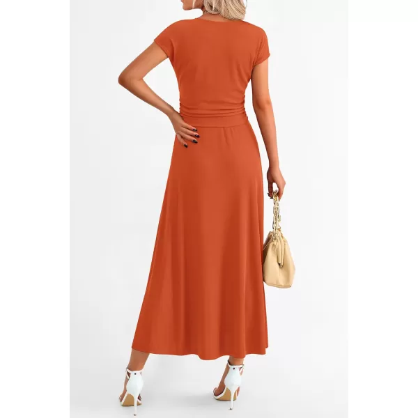 imagePRETTYGARDEN Womens 2 Piece Summer Outfits Dressy Casual Knit Short Sleeve Crop Top High Waist Midi Skirt SetOrange