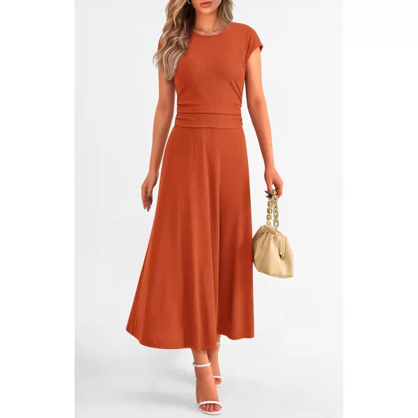 imagePRETTYGARDEN Womens 2 Piece Summer Outfits Dressy Casual Knit Short Sleeve Crop Top High Waist Midi Skirt SetOrange