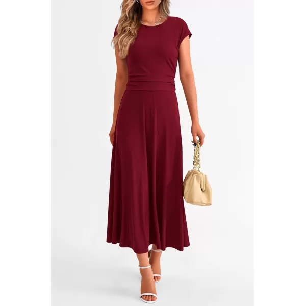 imagePRETTYGARDEN Womens 2 Piece Summer Outfits Dressy Casual Knit Short Sleeve Crop Top High Waist Midi Skirt SetWine Red