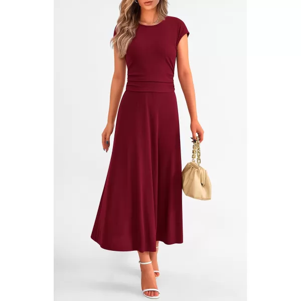 imagePRETTYGARDEN Womens 2 Piece Summer Outfits Dressy Casual Knit Short Sleeve Crop Top High Waist Midi Skirt SetWine Red