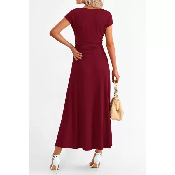imagePRETTYGARDEN Womens 2 Piece Summer Outfits Dressy Casual Knit Short Sleeve Crop Top High Waist Midi Skirt SetWine Red