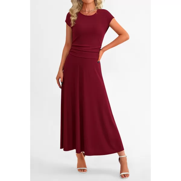 imagePRETTYGARDEN Womens 2 Piece Summer Outfits Dressy Casual Knit Short Sleeve Crop Top High Waist Midi Skirt SetWine Red
