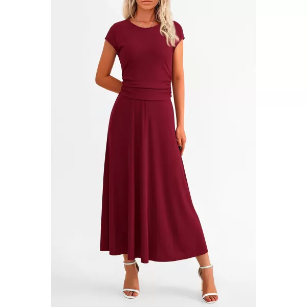 imagePRETTYGARDEN Womens 2 Piece Summer Outfits Dressy Casual Knit Short Sleeve Crop Top High Waist Midi Skirt SetWine Red