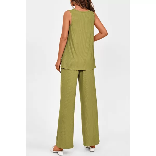 imagePRETTYGARDEN Womens 2 Piece Summer Tracksuits Sleeveless V Neck Tank Top Wide Leg Pants Casual Knit Outfit SetsGrass Green