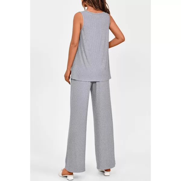 imagePRETTYGARDEN Womens 2 Piece Summer Tracksuits Sleeveless V Neck Tank Top Wide Leg Pants Casual Knit Outfit SetsGrey