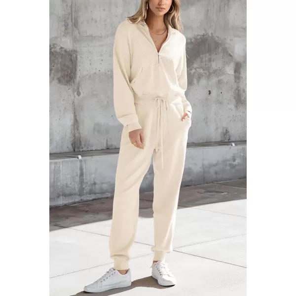 imagePRETTYGARDEN Womens 2 Piece Sweater Set Pullover Zip Up Sweatshirt Jogger Sweatpants Tracksuit Casual OutfitBeige