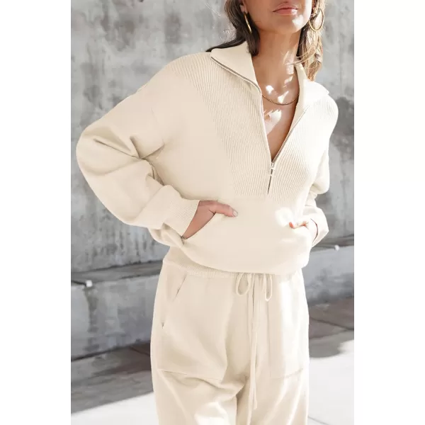 imagePRETTYGARDEN Womens 2 Piece Sweater Set Pullover Zip Up Sweatshirt Jogger Sweatpants Tracksuit Casual OutfitBeige