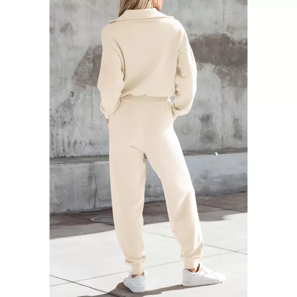 imagePRETTYGARDEN Womens 2 Piece Sweater Set Pullover Zip Up Sweatshirt Jogger Sweatpants Tracksuit Casual OutfitBeige
