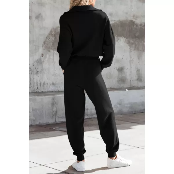 imagePRETTYGARDEN Womens 2 Piece Sweater Set Pullover Zip Up Sweatshirt Jogger Sweatpants Tracksuit Casual OutfitBlack