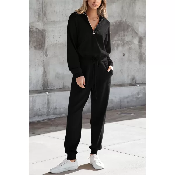 imagePRETTYGARDEN Womens 2 Piece Sweater Set Pullover Zip Up Sweatshirt Jogger Sweatpants Tracksuit Casual OutfitBlack