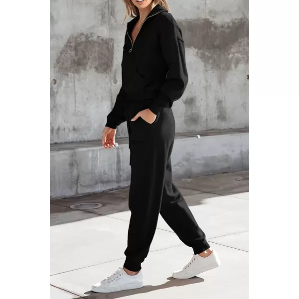 imagePRETTYGARDEN Womens 2 Piece Sweater Set Pullover Zip Up Sweatshirt Jogger Sweatpants Tracksuit Casual OutfitBlack