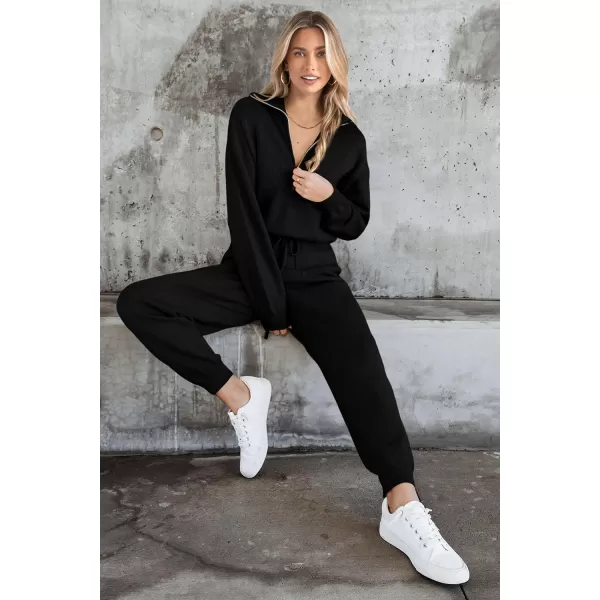 imagePRETTYGARDEN Womens 2 Piece Sweater Set Pullover Zip Up Sweatshirt Jogger Sweatpants Tracksuit Casual OutfitBlack