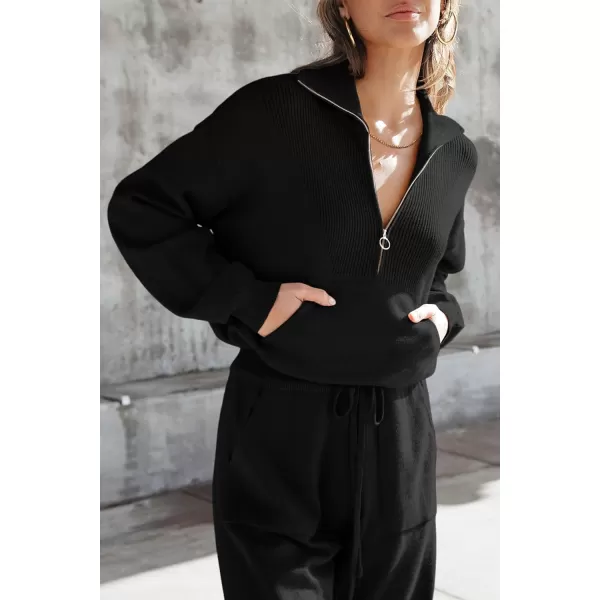 imagePRETTYGARDEN Womens 2 Piece Sweater Set Pullover Zip Up Sweatshirt Jogger Sweatpants Tracksuit Casual OutfitBlack