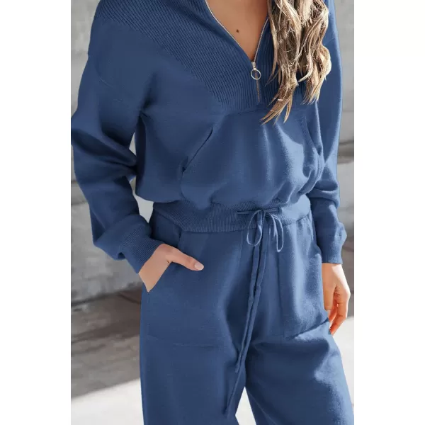 imagePRETTYGARDEN Womens 2 Piece Sweater Set Pullover Zip Up Sweatshirt Jogger Sweatpants Tracksuit Casual OutfitBlue