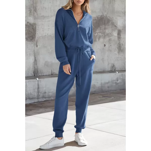 imagePRETTYGARDEN Womens 2 Piece Sweater Set Pullover Zip Up Sweatshirt Jogger Sweatpants Tracksuit Casual OutfitBlue