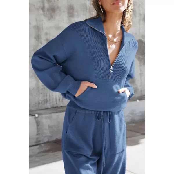 imagePRETTYGARDEN Womens 2 Piece Sweater Set Pullover Zip Up Sweatshirt Jogger Sweatpants Tracksuit Casual OutfitBlue