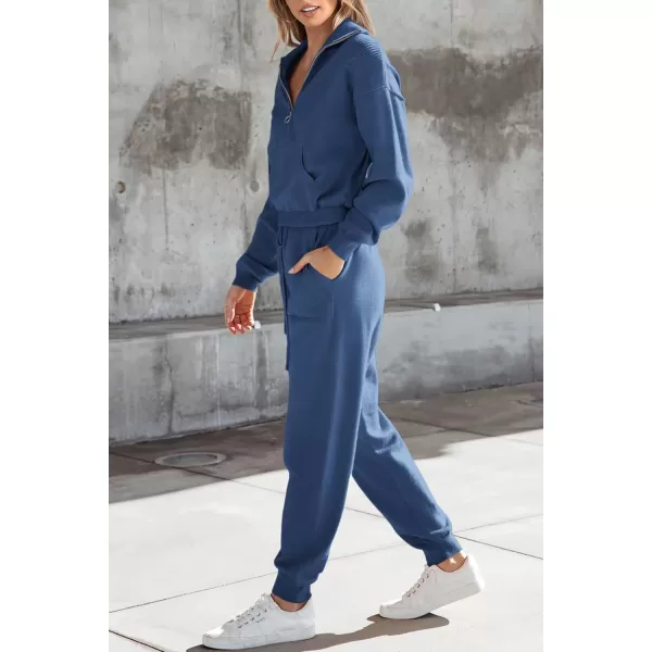 imagePRETTYGARDEN Womens 2 Piece Sweater Set Pullover Zip Up Sweatshirt Jogger Sweatpants Tracksuit Casual OutfitBlue