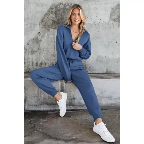 imagePRETTYGARDEN Womens 2 Piece Sweater Set Pullover Zip Up Sweatshirt Jogger Sweatpants Tracksuit Casual OutfitBlue