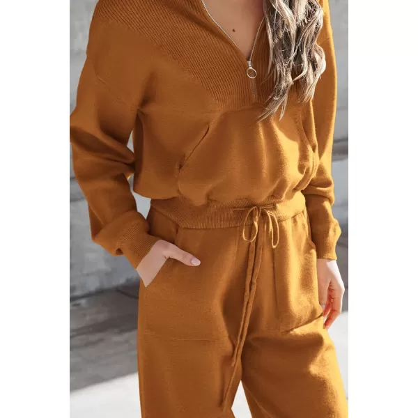 imagePRETTYGARDEN Womens 2 Piece Sweater Set Pullover Zip Up Sweatshirt Jogger Sweatpants Tracksuit Casual OutfitCaramel