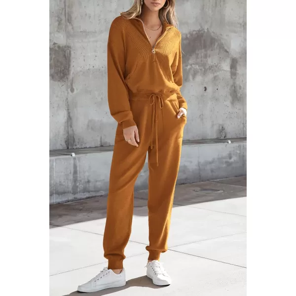 imagePRETTYGARDEN Womens 2 Piece Sweater Set Pullover Zip Up Sweatshirt Jogger Sweatpants Tracksuit Casual OutfitCaramel