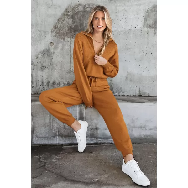 imagePRETTYGARDEN Womens 2 Piece Sweater Set Pullover Zip Up Sweatshirt Jogger Sweatpants Tracksuit Casual OutfitCaramel
